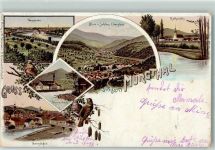 76571 W7560 Rotenfels , Baden 1907 Gebrauchsspuren Murgtal Gaggenau Blick von Schloss Eberstein Rothenfels Weisenbach Gernsbach Lithographie