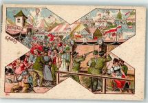 Lithographie Schützen Ballon Jahrmarkt 1900 Gebrauchsspuren