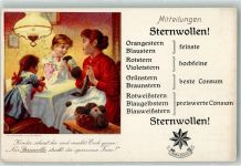 W2000 Bahrenfeld sign. Schneller, Fritz Mutter mit zwei Mädels strickt mit Sternwolle Werbung Mode 1908 Werbe AK