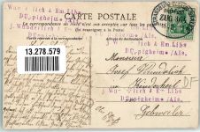 1911 Gebrauchsspuren Bahnpost Straßburg Saales Zug 364 16.2.11 Station d`Issele Eglise Habitation des Missionaires
