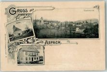 68130 Aspach 1899 Gebrauchsspuren Kirche Gasthaus zur Traube