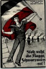 Stolz weht die Flagge Propaganda WK I Wohlfahrtskarte Rotes Kreuz Druck Knackstedt & Co Hamburg Schwarz-Weiß-Rot