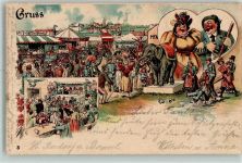 Gruss aus Elefant AK Jahrmarkt 1898 Lithographie