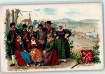 Schöne Litho - Verlag Erdmann - Trachtengruppe, Wappen AK Trachten Bayern 1900 Lithographie