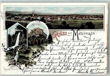 72555 W7430 Metzingen , Württ 1896 Lithographie Hohen Neuffen Wassefall bei Urach