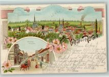 04571 O7209 Rötha 1901 Lithographie Gruss aus - Gesamt und Leipziger Strasse mit Kutschen , Verlag Leuner AK