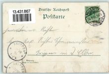 01896 O8514 Pulsnitz 1899 Lithographie Schlossgartenpartie Hauptmarkt Rietschel-Denkmal Jäger