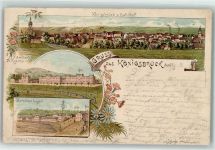 01936 O8293 Königsbrück 1896 Lithographie Artillerie-Kaserne Baracken Lager