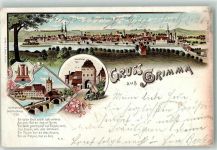 04668 O7240 Grimma 1898 Lithographie Schloss Brücke Hohnstädter Tor Wappen