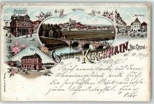 35274 W3575 Kirchhain 1898 Lithographie Fahrradhandlung Wunderlich Hexenturm Post Marktplatz