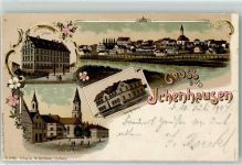 89335 W8873 Ichenhausen 1904 Lithographie Schule Krankenhaus Kirche mit Rathaus