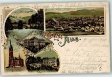 08280 O9400 Aue , Sachs 1900 Lithographie Schwarzwassertal Neue Schule Neue Kirche Fachschule für Blecharbeiter