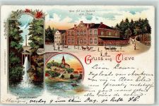 33829 W4807 Cleve 1903 Lithographie Hotel Hof von Holland Amphitheater Schwanenburg