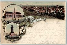 67574 W6522 Osthofen , Rheinhess 1900 Lithographie Turnhalle Kaiser- und Kriegerdenkmal