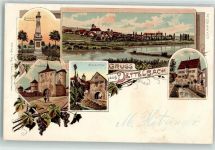 97337 W8716 Dettelbach 1898 Lithographie Kriegerdenkmal Faltertor Brückentor Rathaus