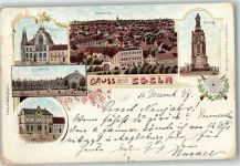 39435 O3253 Egeln 1897 Lithographie Rathaus Denkmal Schützenhaus Postgebäude Gewehr Zielscheibe Blumen Gruss