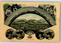 88316 W7972 Isny im Allgäu 1907 - Schwarz. Grat Allgäuer Trachten Allgäuerinnen Fächer