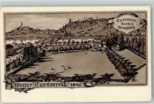 4600 Wels 1862 Lithographie Turnverein Turnhalle Turn- u. Spielplatz