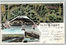 37699 W3476 Fürstenberg , Weser 1899 Lithographie Landkarten Weser Raddampfer Fürst Bismarck Holzminden Corvey bei Höxter