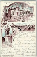 16278 O1320 Angermünde 1899 Lithographie Kriegerdenkmal Stadtpark Gasthaus