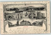 01896 O8514 Pulsnitz 1904 - Schule Bahnhof Postamt Kriegerdenkmal Pfarrhäuser Amtsgerich a. Wettinplatz Rietschel Denkmal