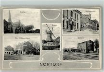 24589 W2353 Nortorf b Neumünster 1911 - Kirche Gr. Mühlenstraße Windmühle Bahnhof Amtsgericht