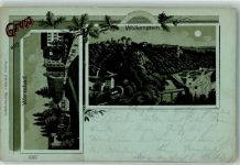 09429 O9372 Wolkenstein 1900 Lithographie / Mondschein Warmbad Wolkenstein