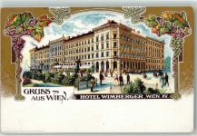 1150 Wien 15. Bezirk, Rudolfsheim-Fünfhaus Lithographie Hotel Wimberger Straßenbahn Oldtimer Fahrrad