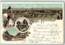 78183 W7713 Hüfingen 1902 Lithographie Tracht Hauptstraße Lorero Kapelle