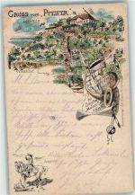 08294 O9407 Lößnitz 1897 Lithographie Gasthaus Pfeifer