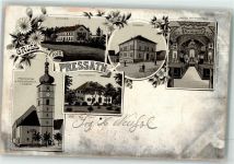 92690 W8487 Pressath 1900 Lithographie Schulhaus Pfarrhof Pfarrkirche Missionskreuz Oelberg Kgl. Forstamt