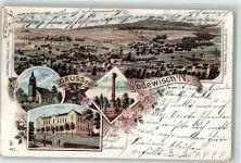 08228 O9706 Rodewisch 1902 Lithographie Schule Kirche Kriegerdenkmal