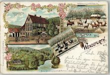 38889 O3721 Wendefurth 1905 Gebrauchsspuren Hotel Grasshoff Wildlichtung Wildschweinrotte Lithographie