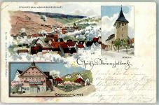 71384 W7056 Strümpfelbach , Kr Waiblingen, Rems 1904 Gebrauchsspuren Lithographie Kirschblüte Strümpfelbach Gasthaus zur Linde