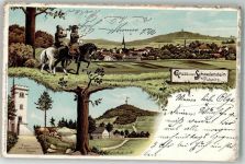 01896 O8514 Pulsnitz Lithographie Schwedenstein Aussichtsturm Reiter