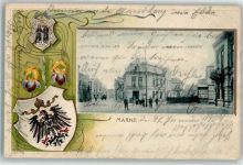 25709 W2222 Marne , Holst 1909 Gebrauchsspuren Prägedruck Marne Dorfplatz Wappen Passepartout
