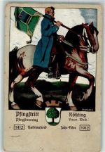93444 W8493 Kötzting 1912 Lithographie 500 Jahrfeier 1912 Pfingstritt Pferd Reiter u. Fahnenträger von Sailer
