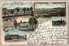 24395 W2342 Gelting , Angeln 1898 Lithographie Schloß Kirche Bahnhof Geltinger Bucht