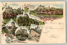 07389 O6843 Ranis 1897 Lithographie Burg Schlosshof Rathaus Brandenstein