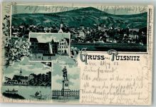 01896 O8514 Pulsnitz 1900 Lithographie Schloßteich Rietschel-Denkmal Marktplatz