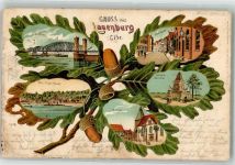 21481 W2058 Lauenburg , Elbe Gebrauchsspuren Lithographie Eichenblatt Elb-Trave-Kanal Lützow-Denkmal Elbbrücke Elbstraße