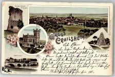 74564 W7180 Crailsheim Lithographie Klosterruine Jagstbrücke Wilhelmshöhe Pyramide
