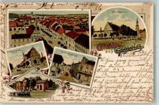 06869 O4522 Coswig , Anh 1900 Lithographie Breiterweg Bahnhof Friederikenstraße Marktplatz
