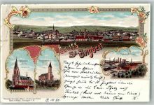 66386 W6670 St. Ingbert 1898 Gebrauchsspuren Adelskorrespondenz Lithographie Kath. Kirche Ev. Kirche Fabrik-Anlagen