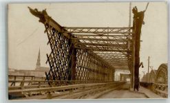 Riga 1918 Foto AK Eisenbahn- Brücke gesprengt Feldpost WK I