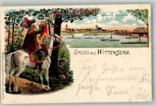06886 O4600 Lutherstadt Wittenberg 1904 Lithographie Trompeter Pferd Elbe Elbbrücke
