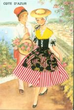 Cote d'Azuf Tracht echter Stoff echte Spitze und Stickerei Stoffapplikation
