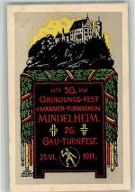 87719 W8948 Mindelheim 1911 BOAKC Lithographie 50. Gründungsfest d. Männerturnverein u. 26. Gau-Turnfest 1911