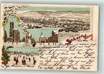 73614 W7060 Schorndorf , Württ 1897 BOAKC Winterlithographie Marktplatz Schlittschuhbahn Feuersee Ev. Stadtkirche