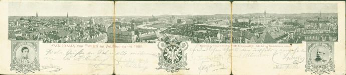 Wien 1. Bezirk, Innere Stadt 50jähriges Regierungsjubiläum Kaiser Franz Josef I. 1898 Klapp AK 2-fach